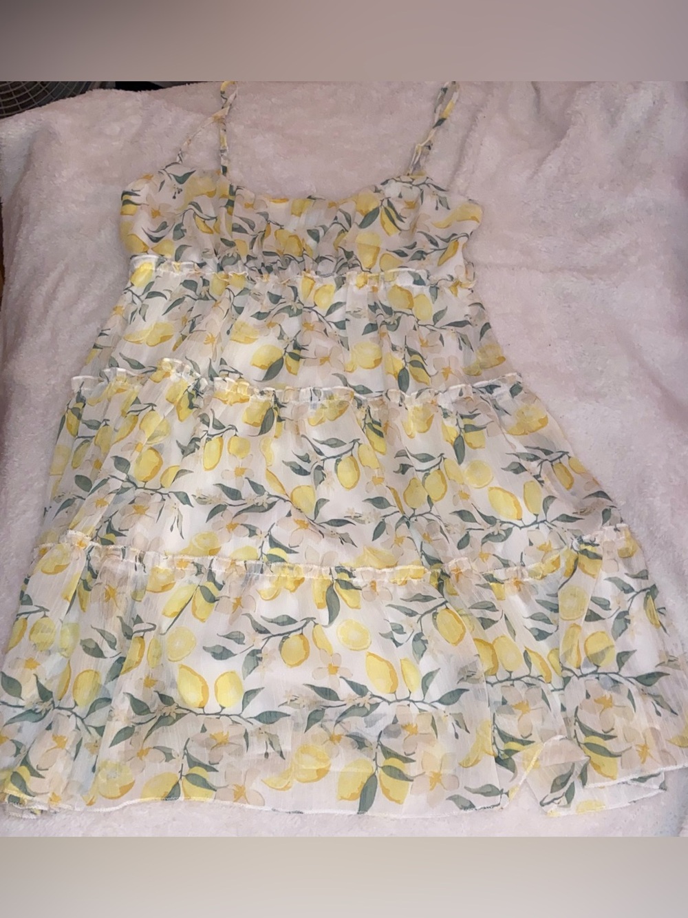 Yellow Lemon Print Tiered Sundress